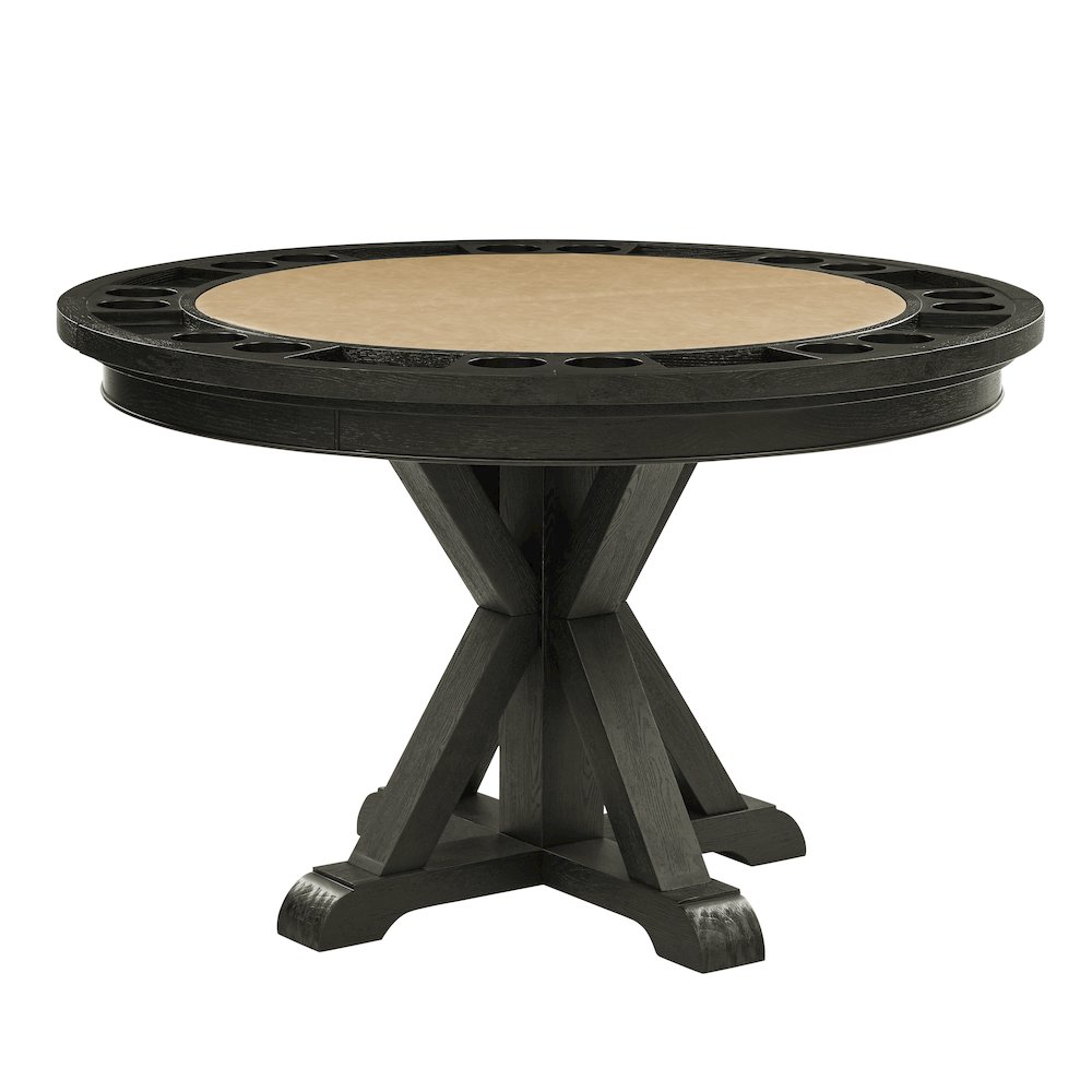 Rylie Dining Table with Game Top & 4 Captains Chairs, Sand Vegan Leather. Picture 1