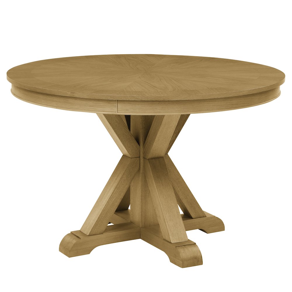 Rylie Dining Table & 4 Captains Chairs, Natural Finish, Camel Vegan Leather. Picture 1