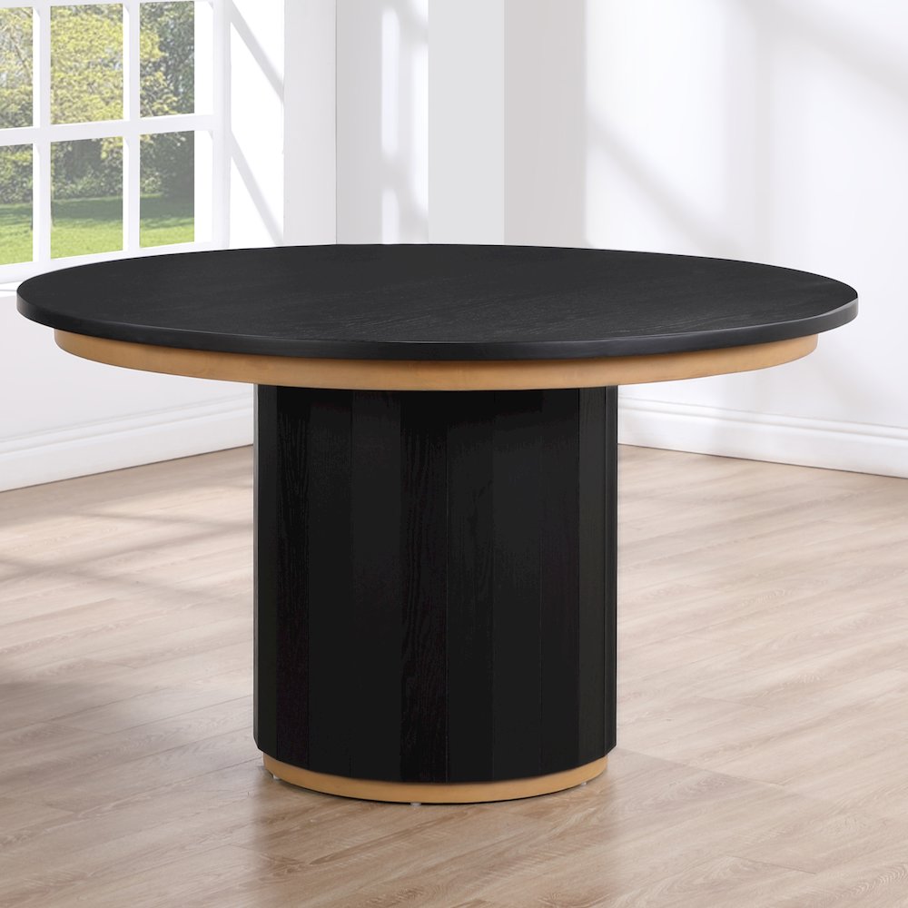 Magnolia 52-inch Round Dining Table & 6 Upholstered Side Chairs, Black Finish. Picture 6