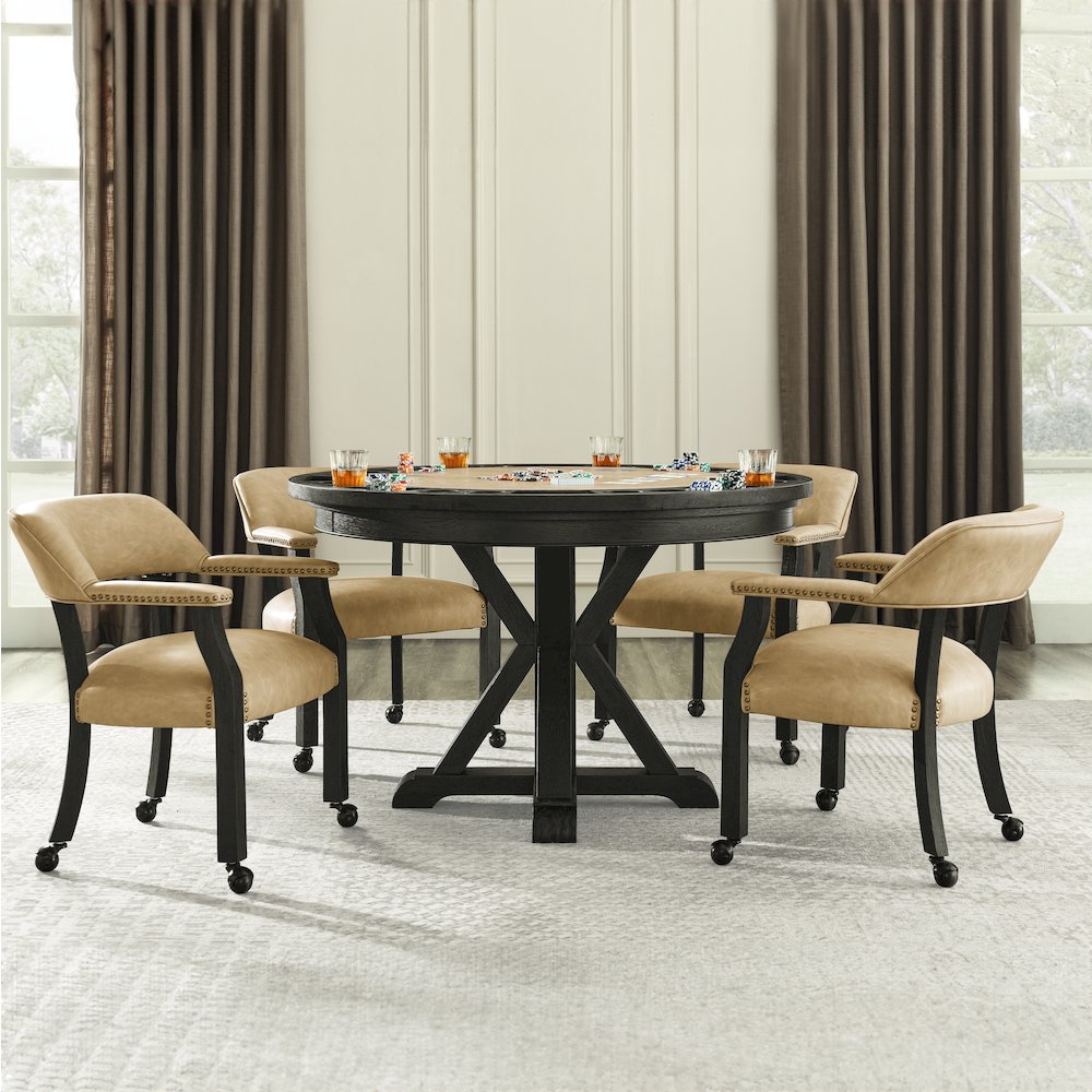 Rylie Dining Table with Game Top & 4 Captains Chairs, Sand Vegan Leather. Picture 5