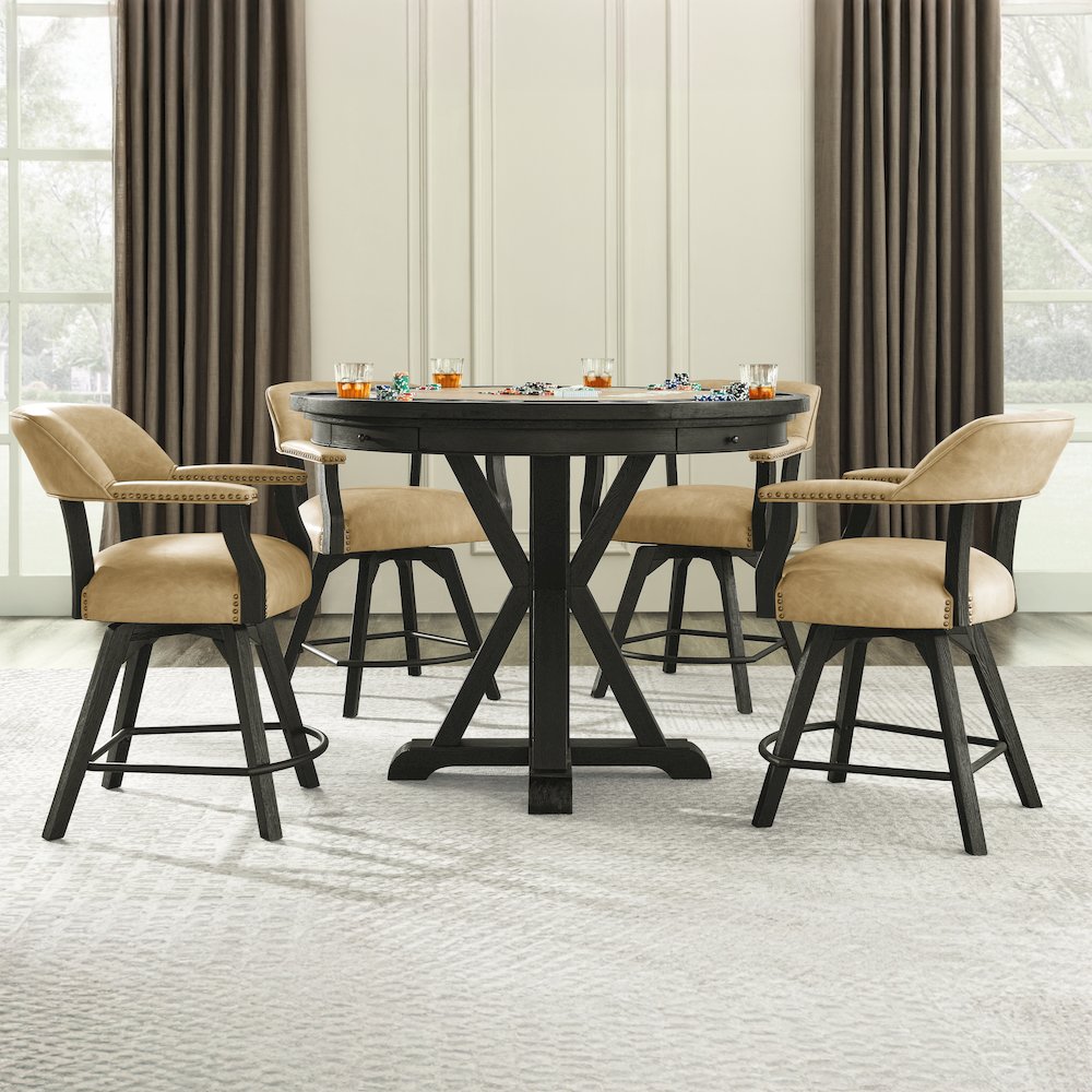 Rylie Counter Table with Game Top, Black Finish with Sand Vegan Leather. Picture 6