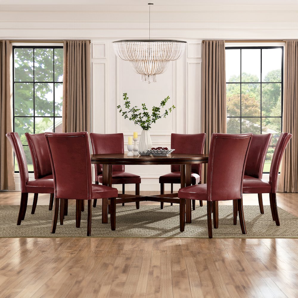 Hartford 72in Dining Set 9 PC with Red Chairs. Picture 5