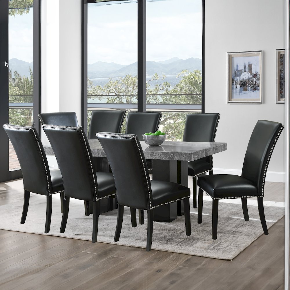 Camila 9PC Rectangle Dining Set Black Chair. Picture 5