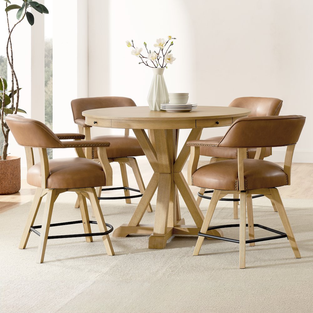 Rylie Counter Table & 4 Swivel Counter Chairs, Natural Finish. Picture 5