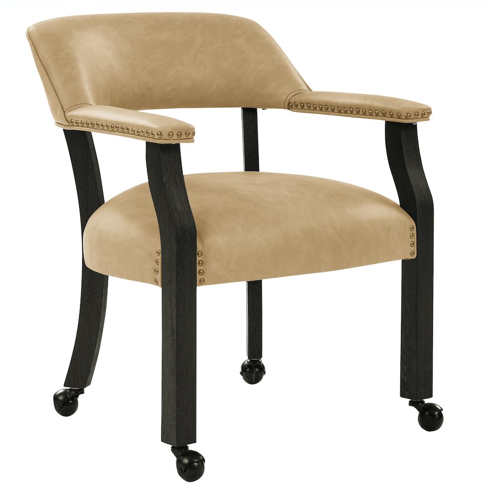 Rylie Dining Table with Game Top & 4 Captains Chairs, Sand Vegan Leather. Picture 2