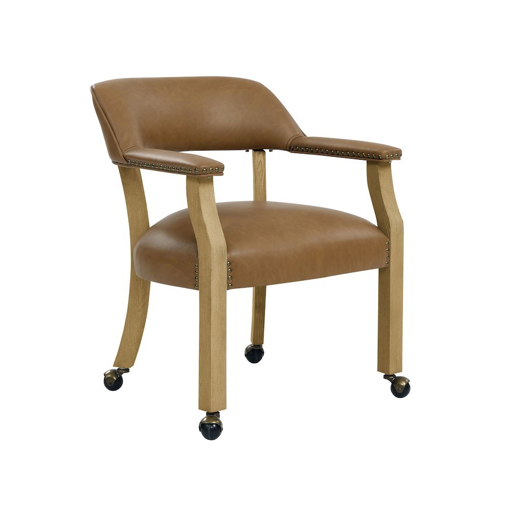 Camel Colored Captains Armchair with Rolling Casters. Picture 1