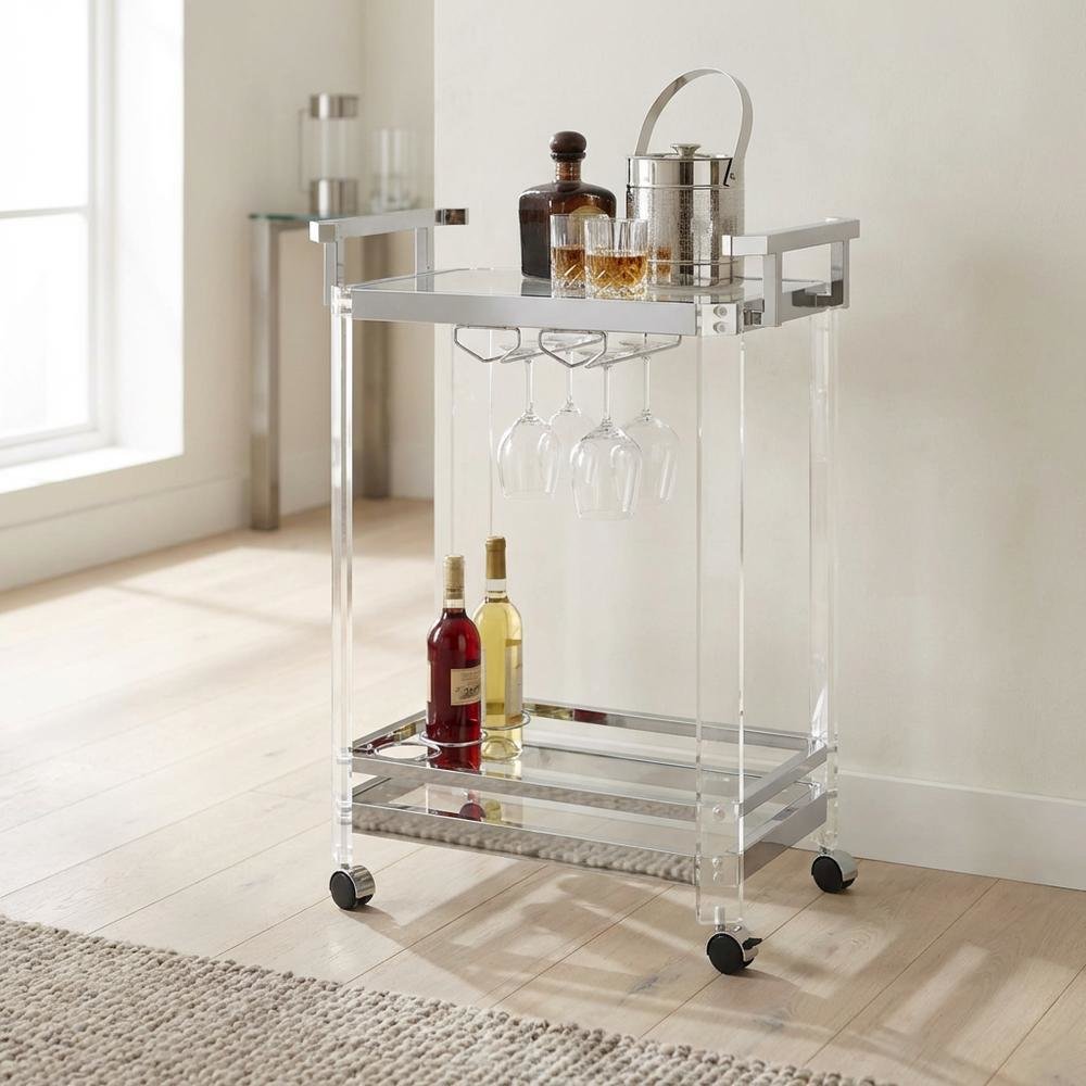Chrome Kitchen Server Cart with Sturdy Metal Frame and Modern Design. Picture 7
