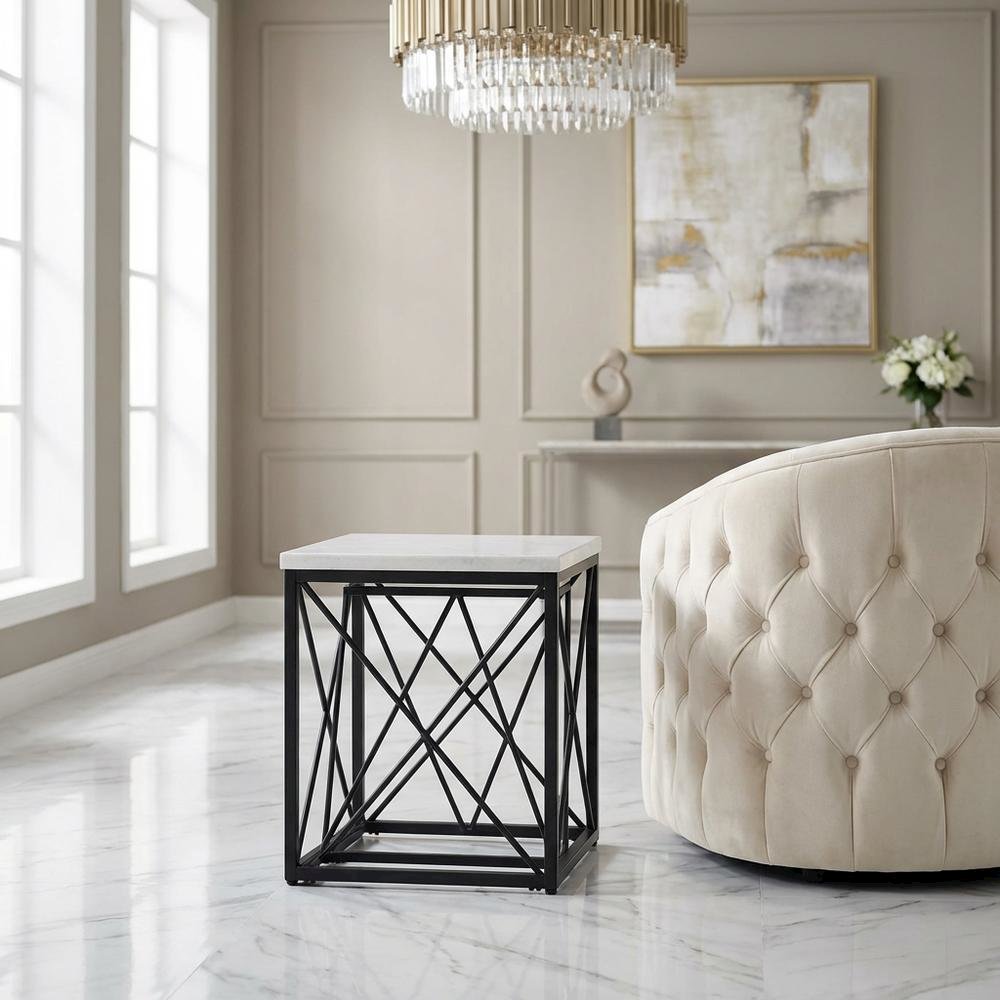 White Marble Top Square End Table with Modern Design and Sturdy Frame. Picture 8