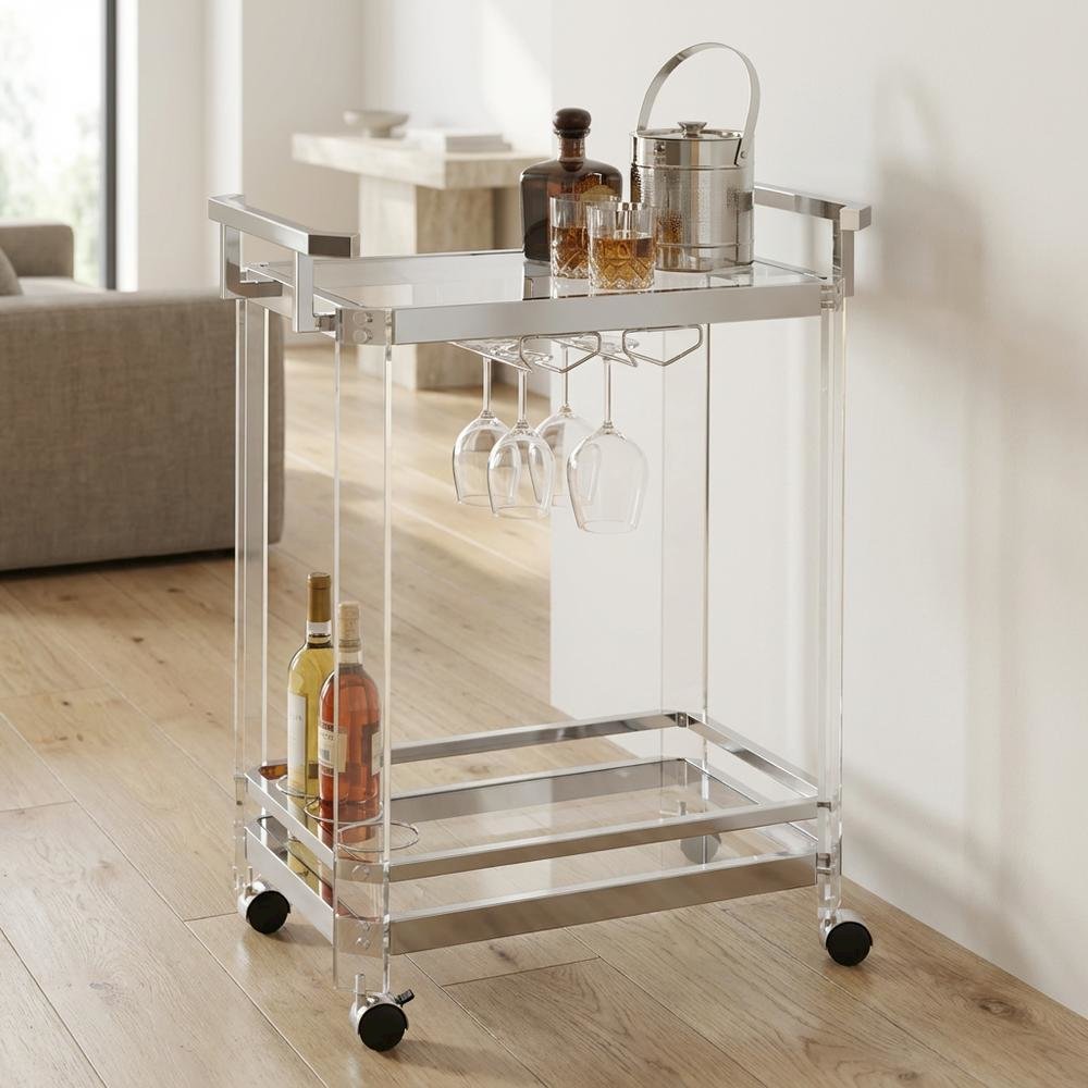 Chrome Kitchen Server Cart with Sturdy Metal Frame and Modern Design. Picture 8