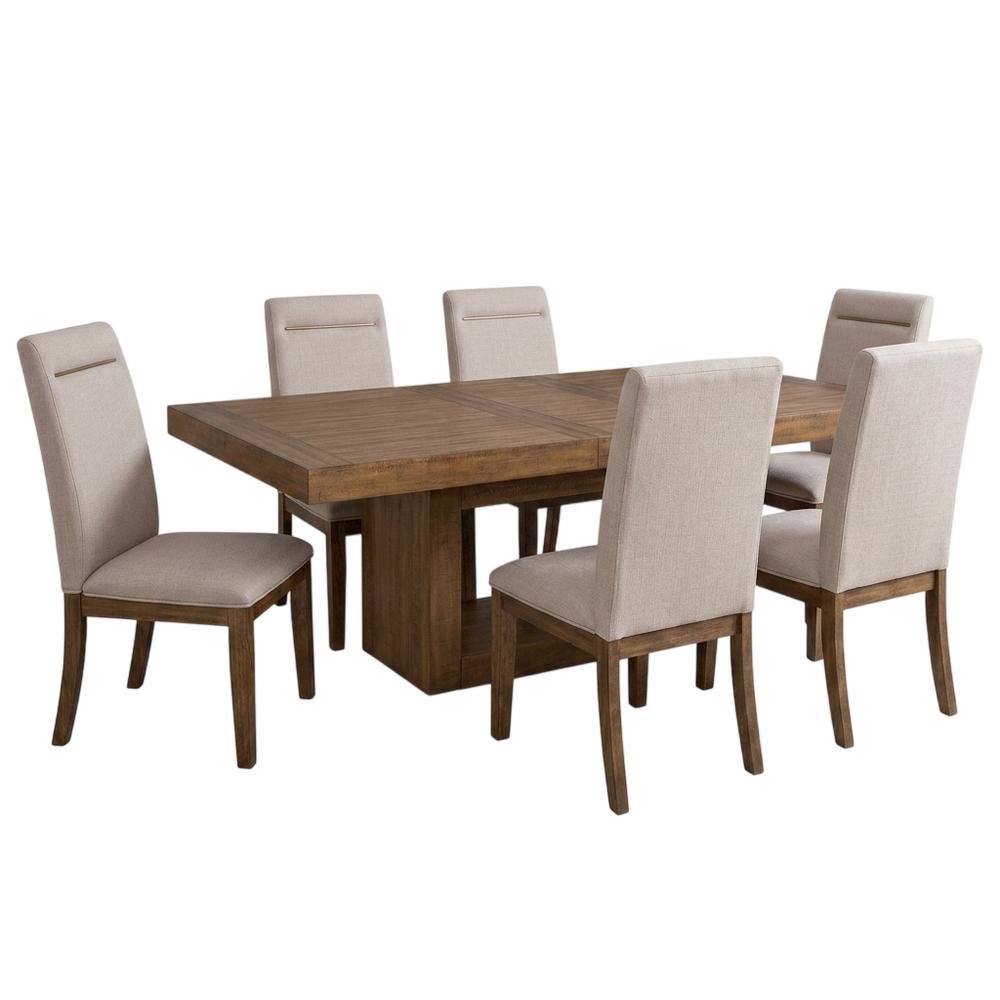 Acacia Wood Dining Table with Chairs, Kitchen Table Set for 6 Dining Room, Brown. Picture 1