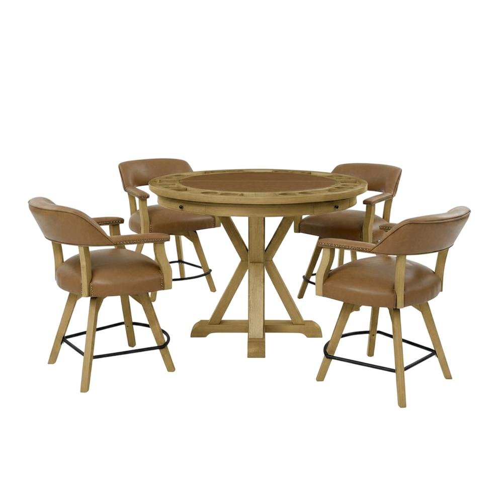 Faux Leather Counter Dining Set with Game Top, Poker Gaming Table and Chairs Set. Picture 3