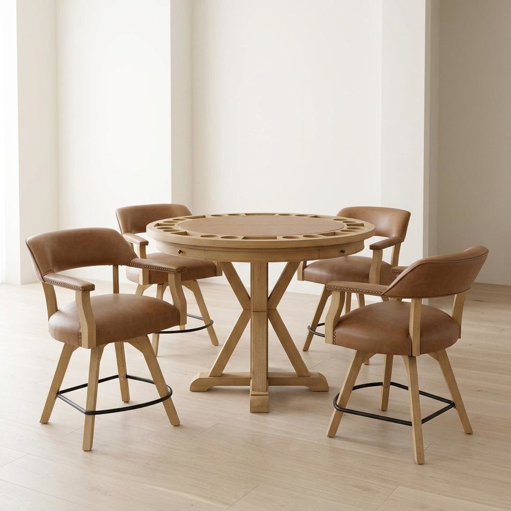 Faux Leather Counter Dining Set with Game Top, Poker Gaming Table and Chairs Set. Picture 5