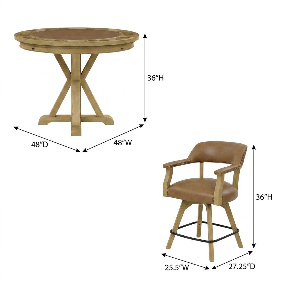 Faux Leather Counter Dining Set with Game Top, Poker Gaming Table and Chairs Set. Picture 6
