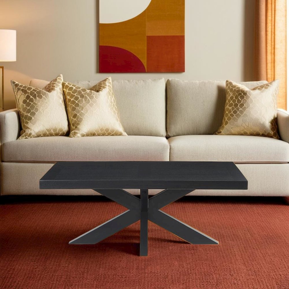 Elegant Ebony Cocktail Table with Ash Veneer Top and Solid Rubberwood Legs. Picture 5