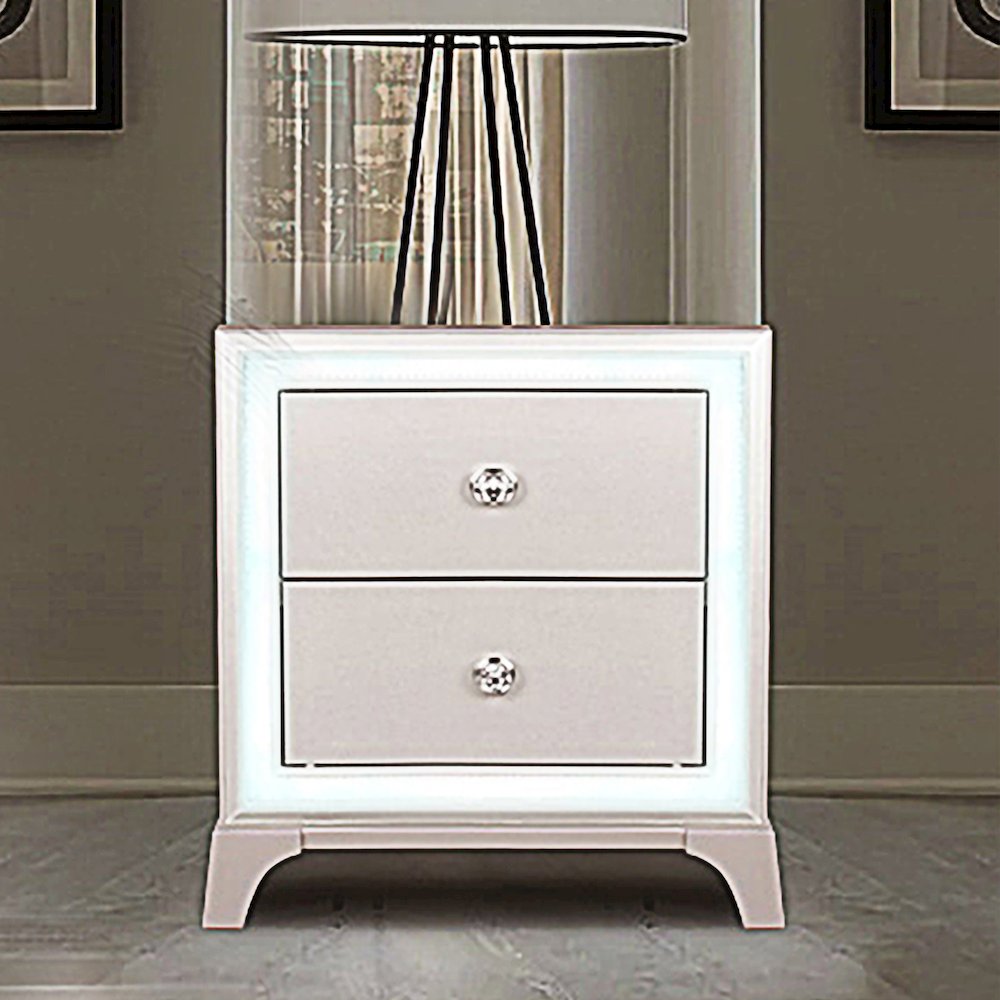 Cassie Illuminating Glam Nightstand, Pearl Finish. Picture 5