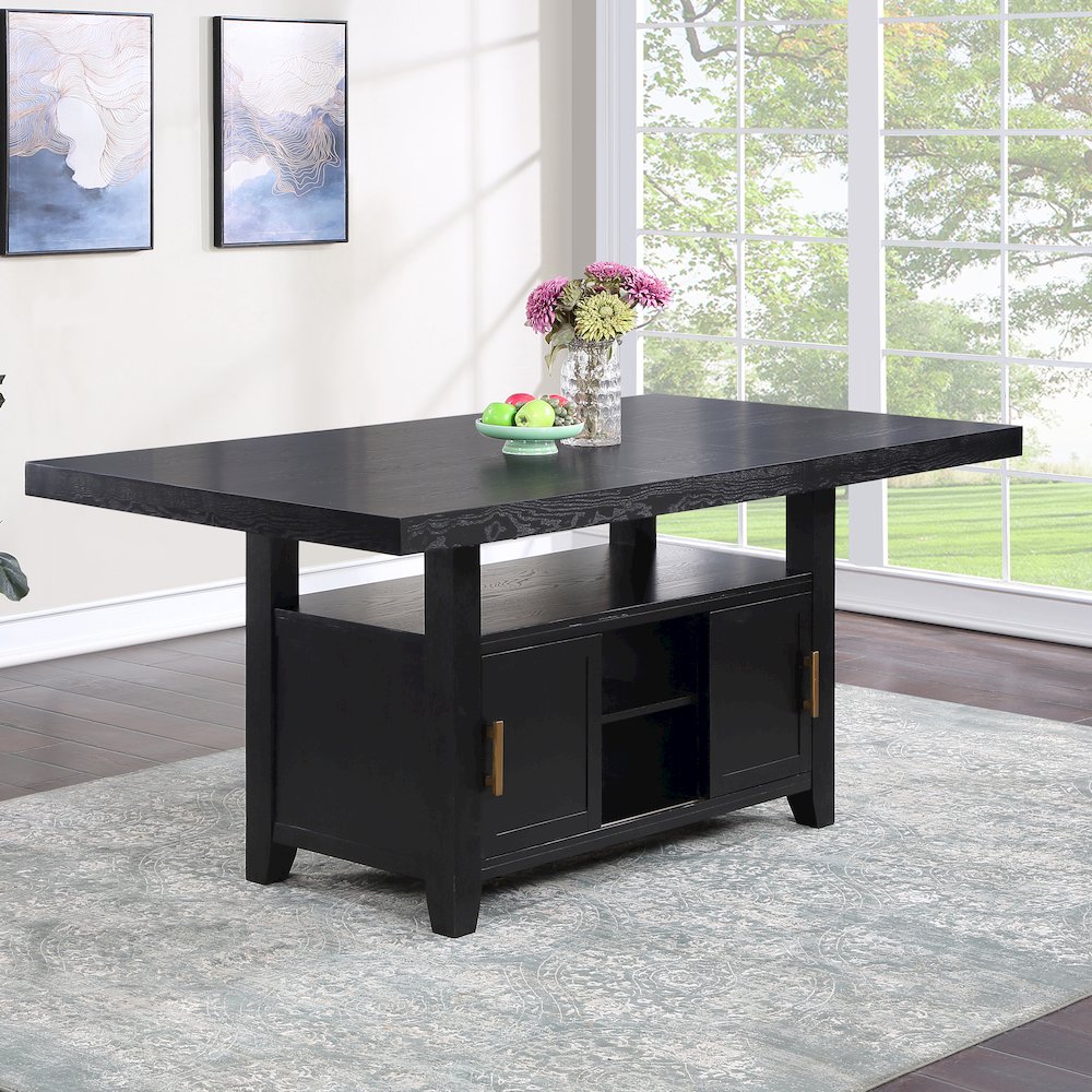 Yves Black Counter Table With Storage and 4 Grey Counter Chairs. Picture 6