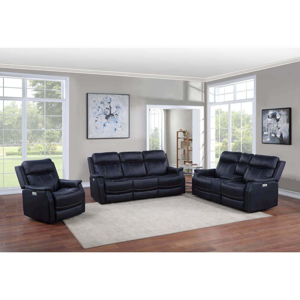 Valencia Dual Power Reclining Console Loveseat - Ocean. Picture 6