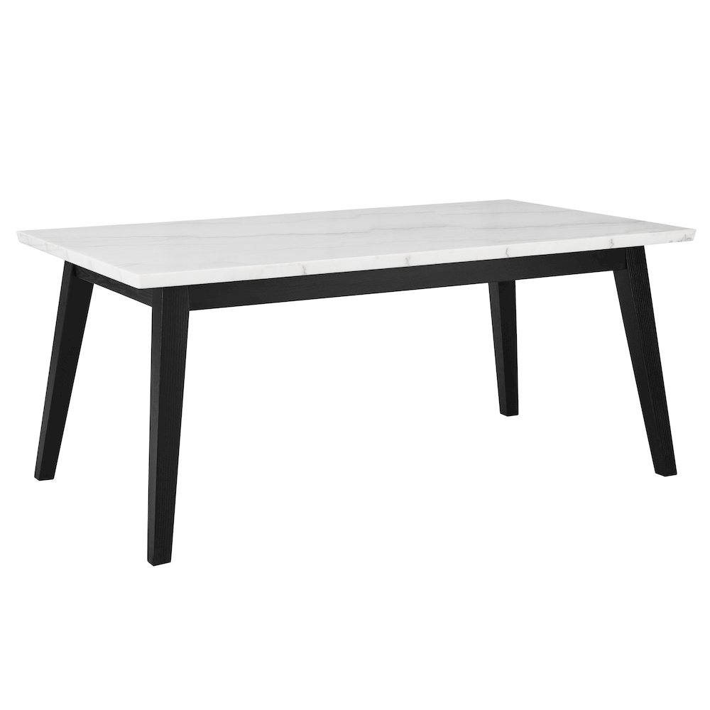 Vida 7-Piece White Marble Dining Set, Black Finish. Picture 1
