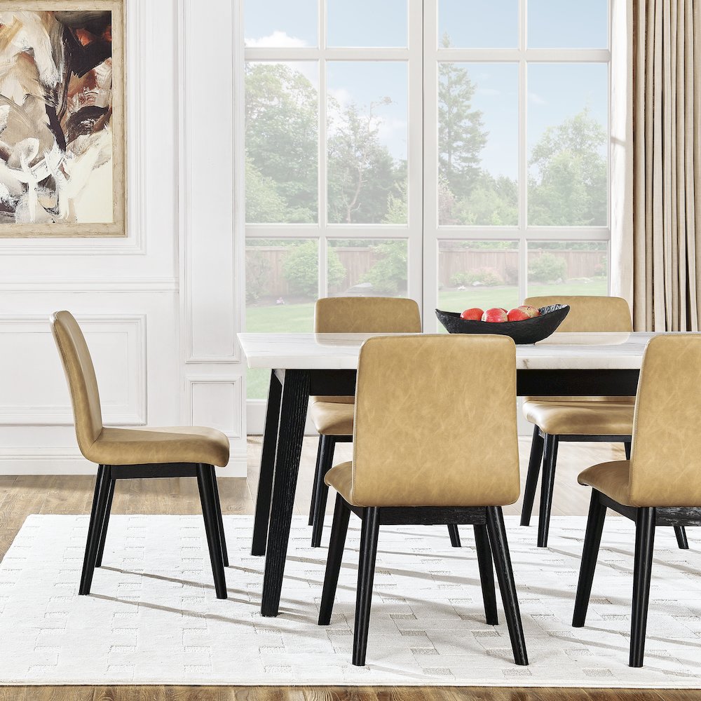 Vida 72" White Marble Dining Table, Black Finish. Picture 5
