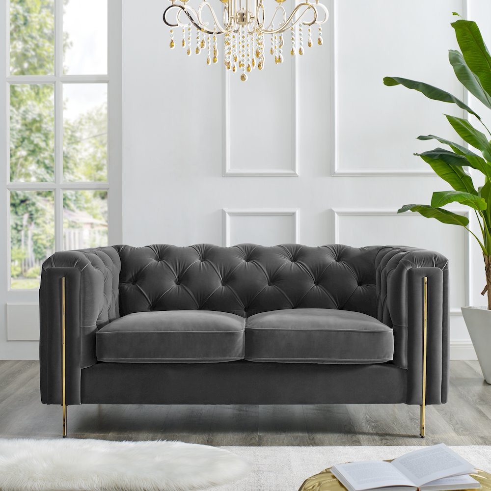 Charlene Gray Velvet Loveseat. Picture 4