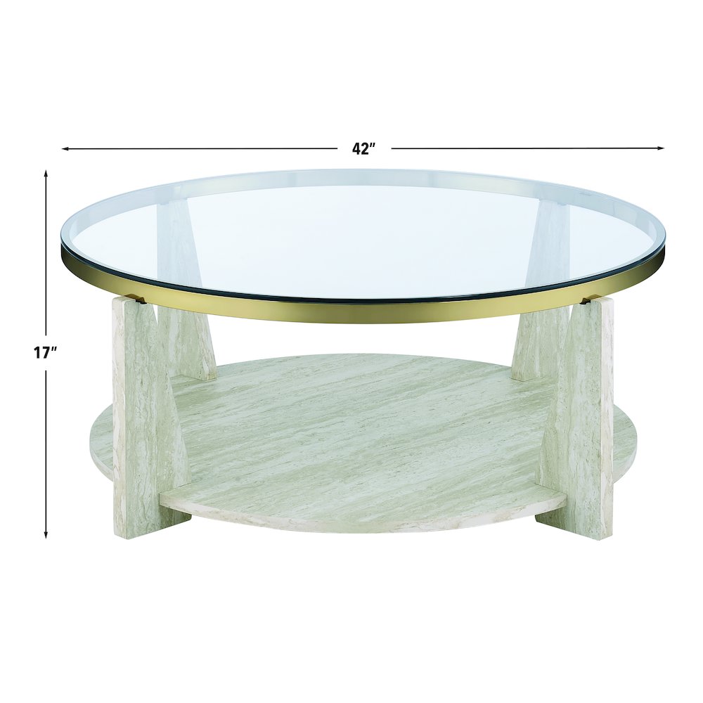 Wanda 42″ Round Glass Top Coffee Table with Casters. Picture 4