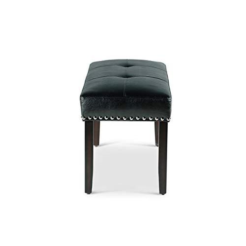 Dining Bench, Ebony wood finish/ black vinyl seat. Picture 3