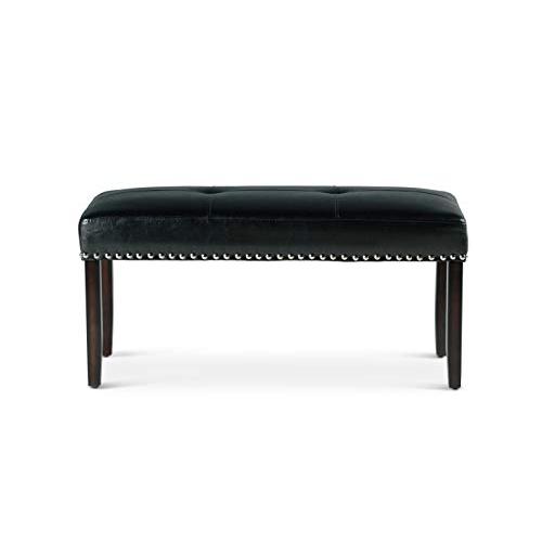 Dining Bench, Ebony wood finish/ black vinyl seat. Picture 2