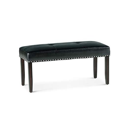 Dining Bench, Ebony wood finish/ black vinyl seat. Picture 1