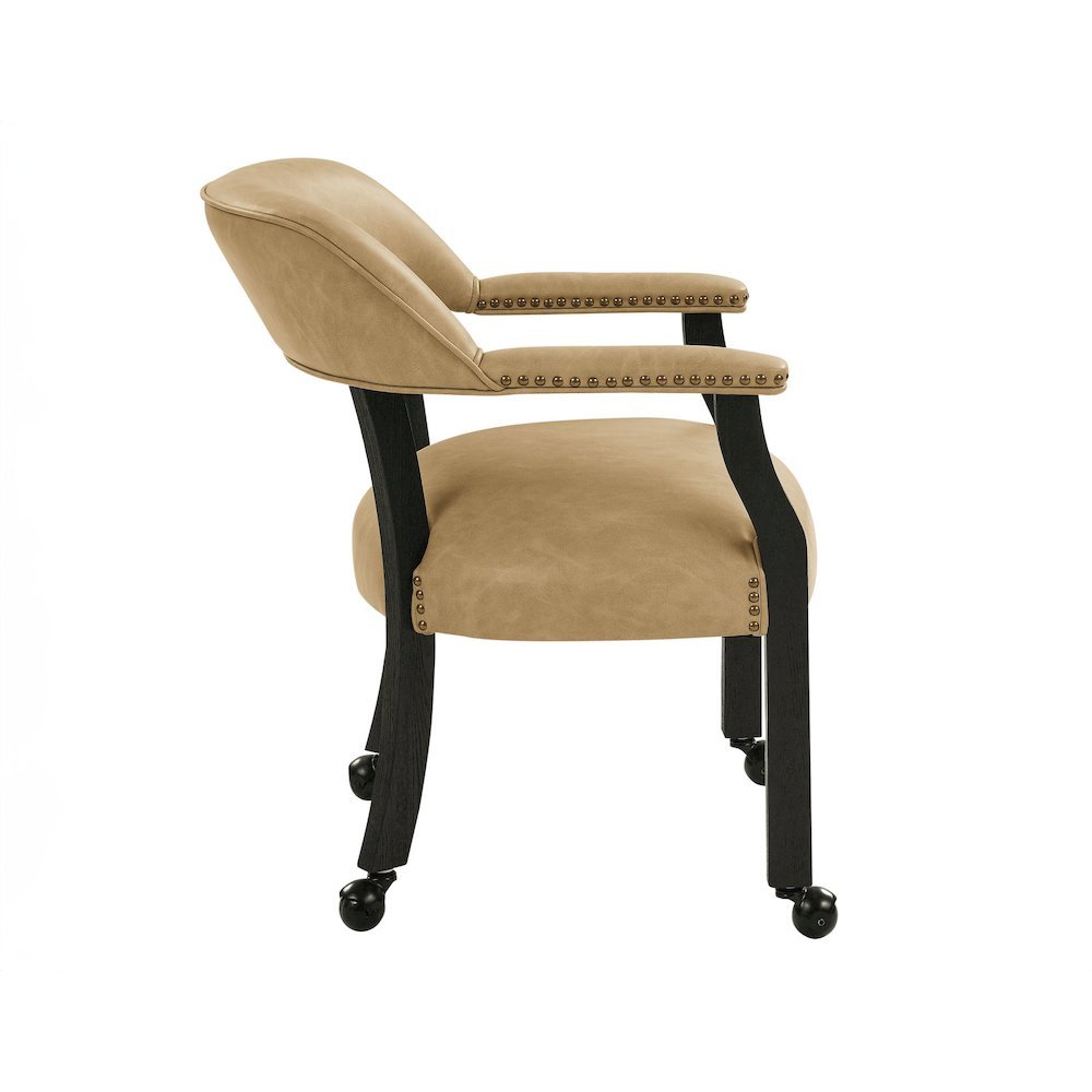 Sand Colored Captains Armchair with Rolling Casters. Picture 2