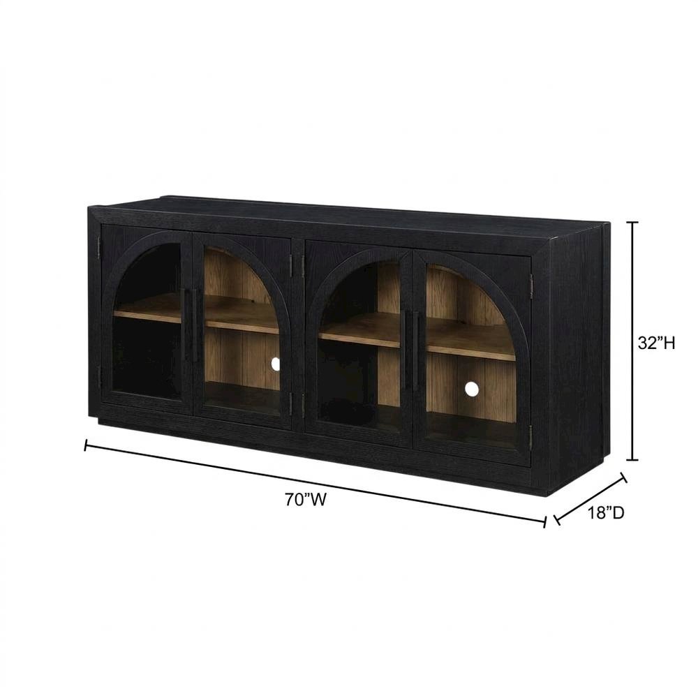 MDF and Rubberwood Buffet Cabinet with Cathedral Doors for Dining Room, Black. Picture 4