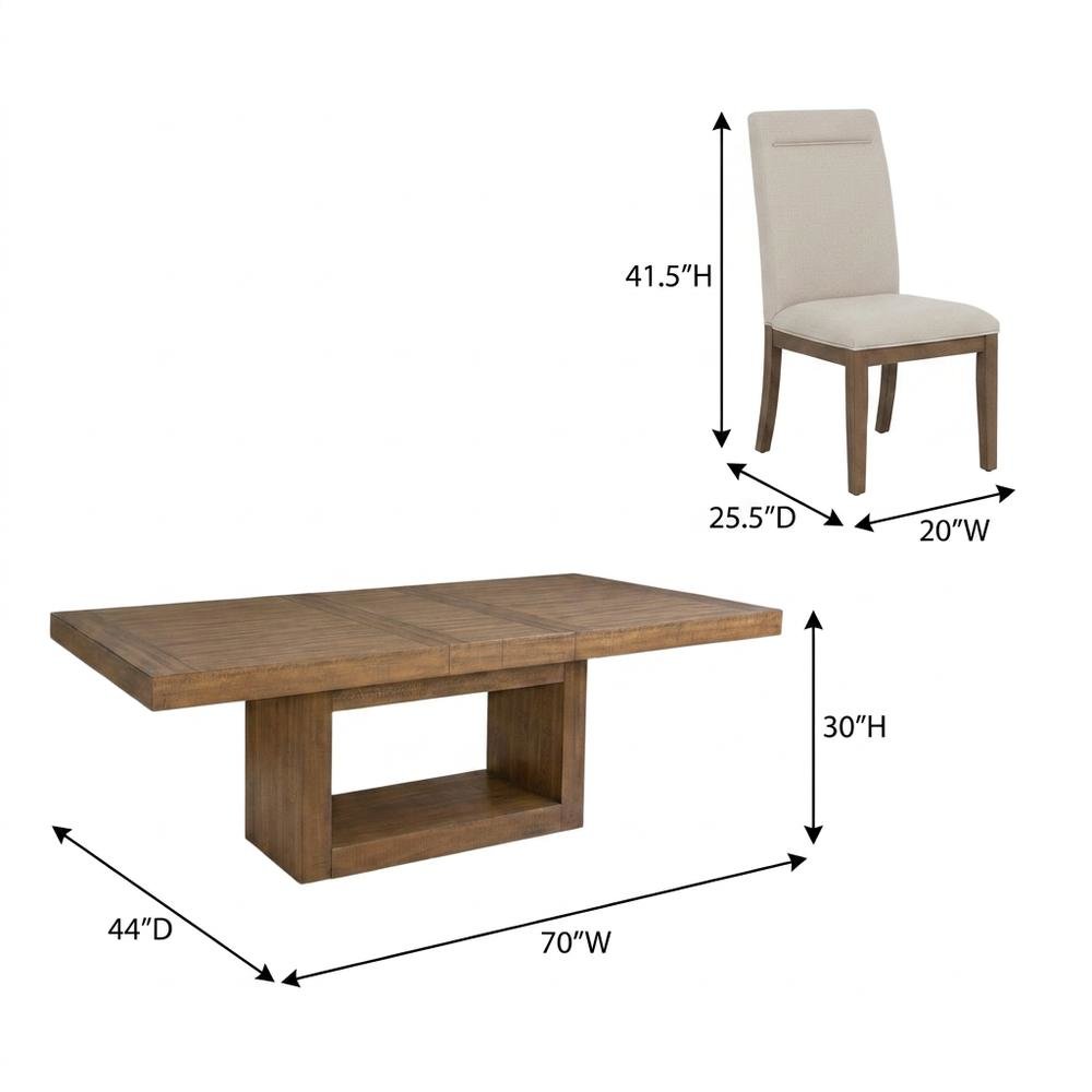 Acacia Wood Dining Table with Chairs, Kitchen Table Set for 6 Dining Room, Brown. Picture 6