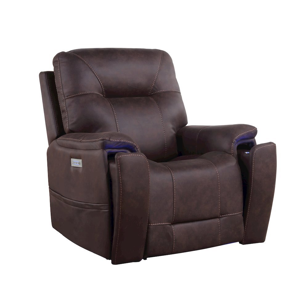 Saddle Brown Power Recliner with Plush Foam, Steel Frame, and PU Fabric. Picture 1