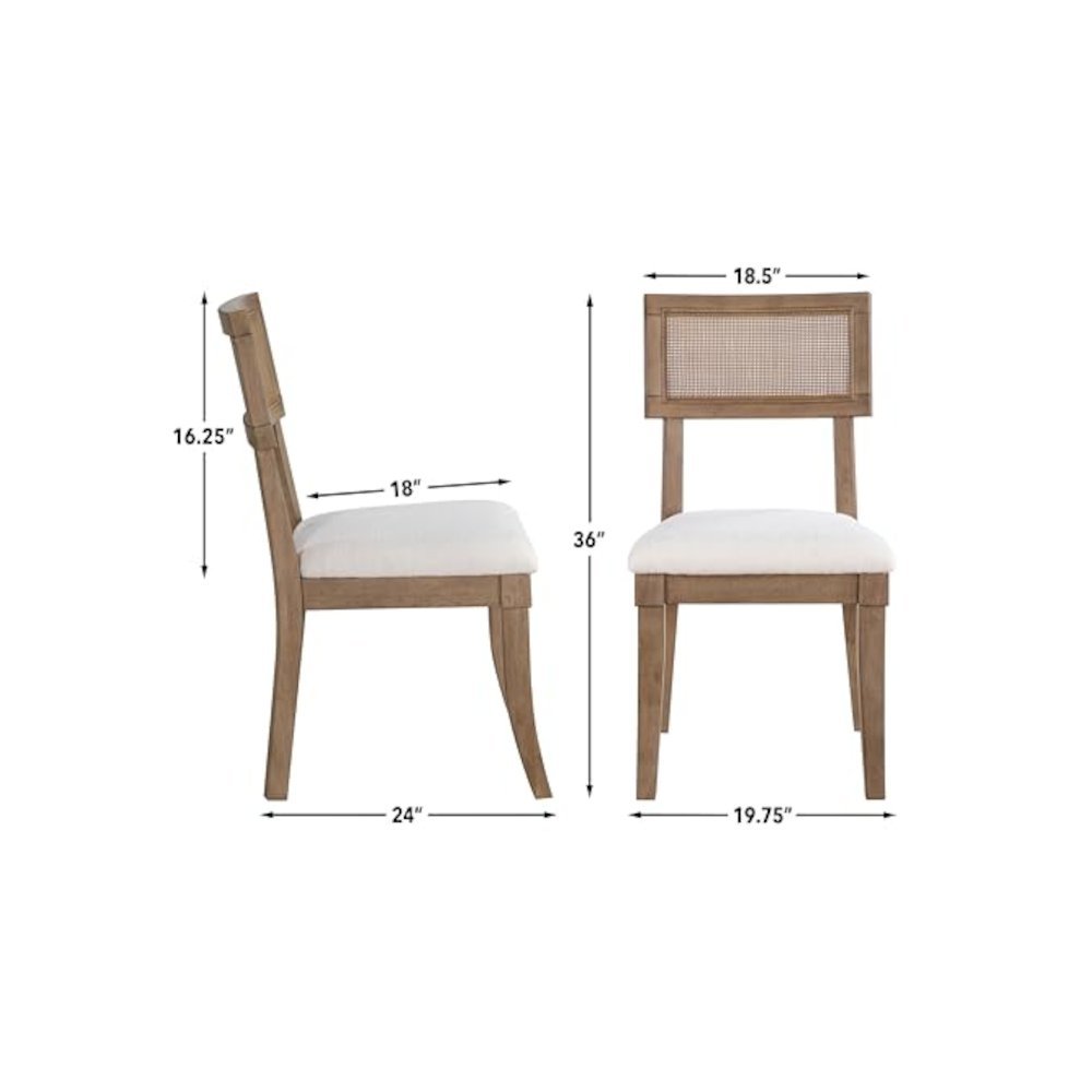 Cane Side Chairs, Upholstered Seat, Wood Trimmed Back, Set of 2. Picture 8