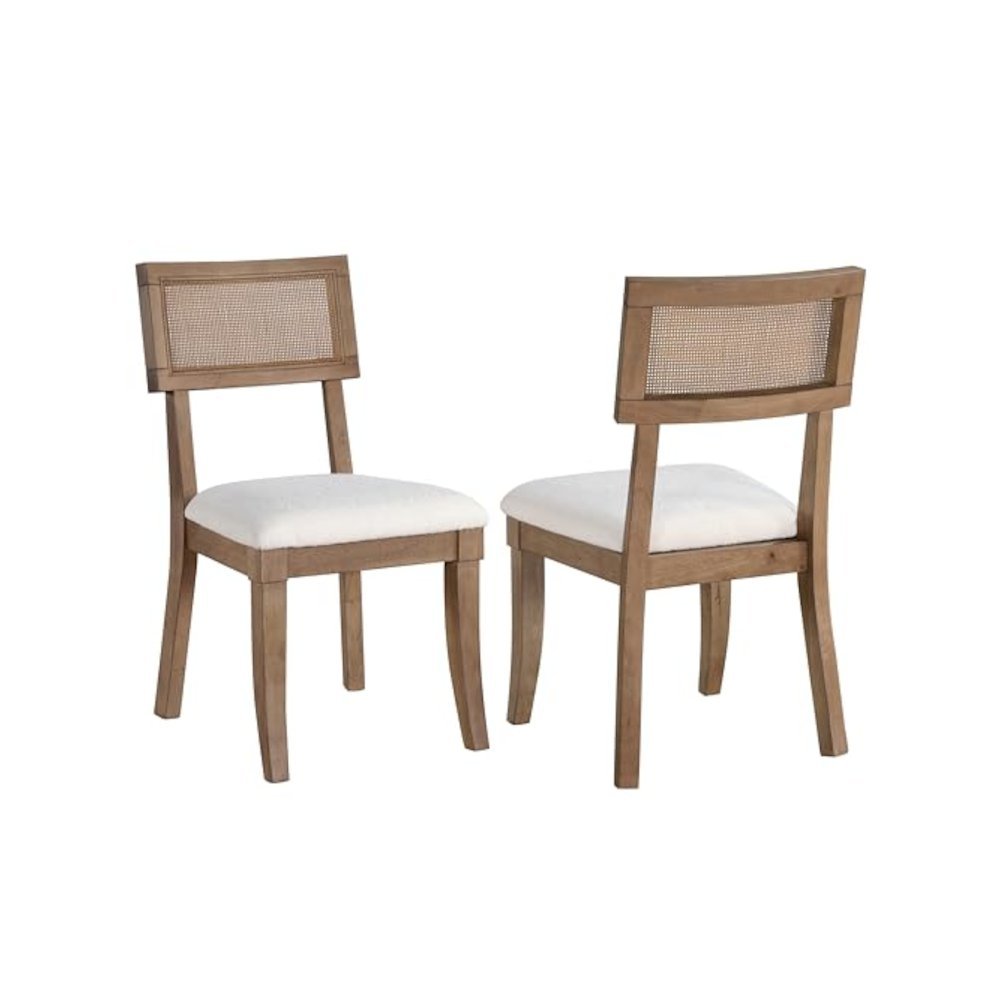 Cane Side Chairs, Upholstered Seat, Wood Trimmed Back, Set of 2. Picture 1