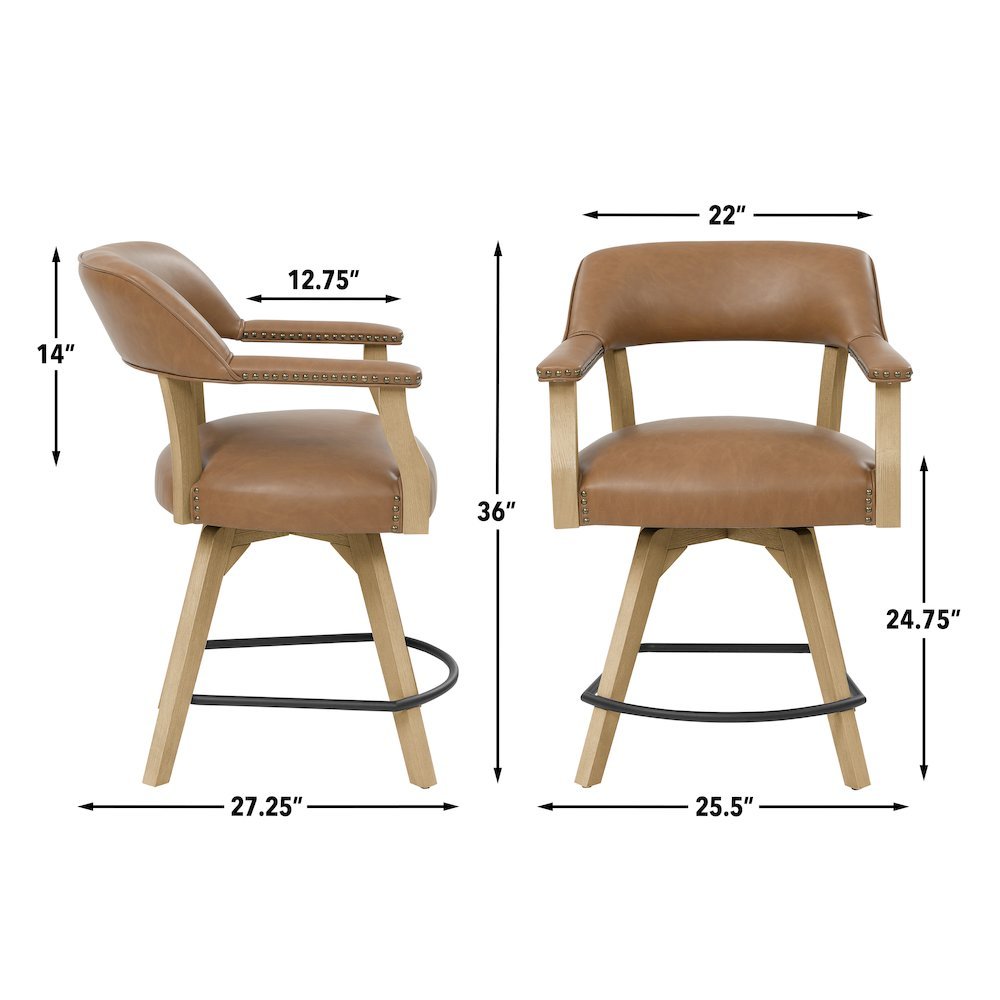 Rylie 24" Swivel Counter Chair, Camel Vegan Leather. Picture 3