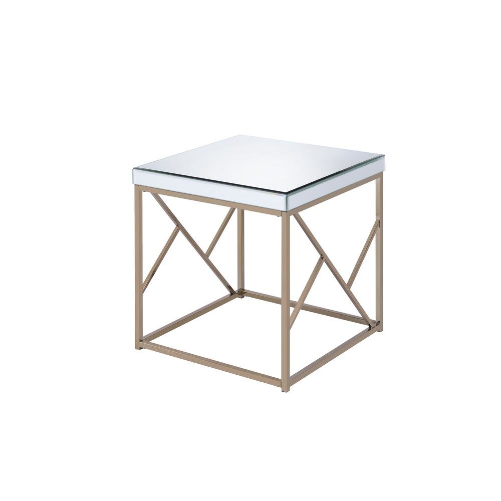 Mirrored End Table, Mosaic Metal, Copper Chrome Base, White. Picture 1