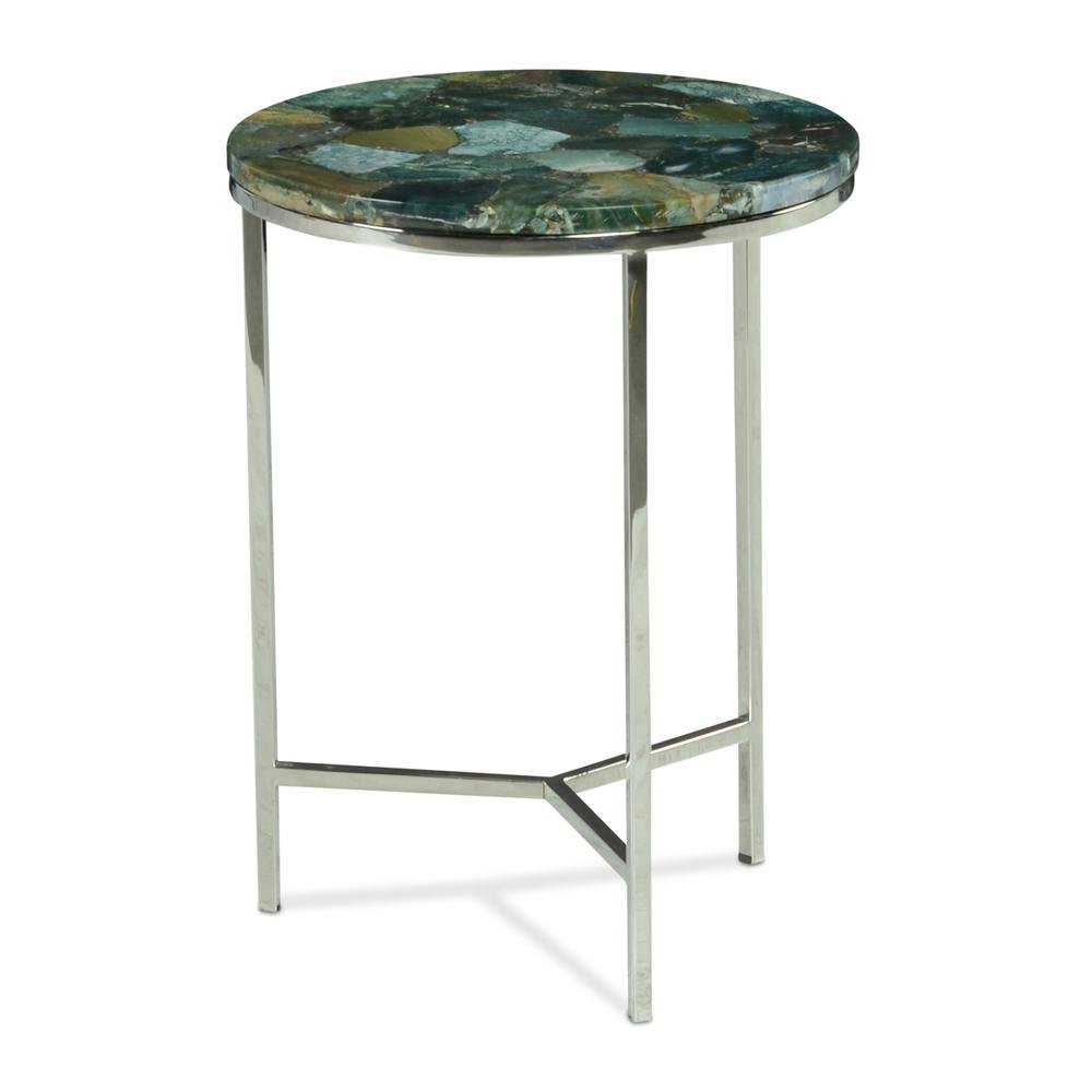 Agate Top Chairside Table, Round Stone Top, Chrome Base, Green. Picture 4