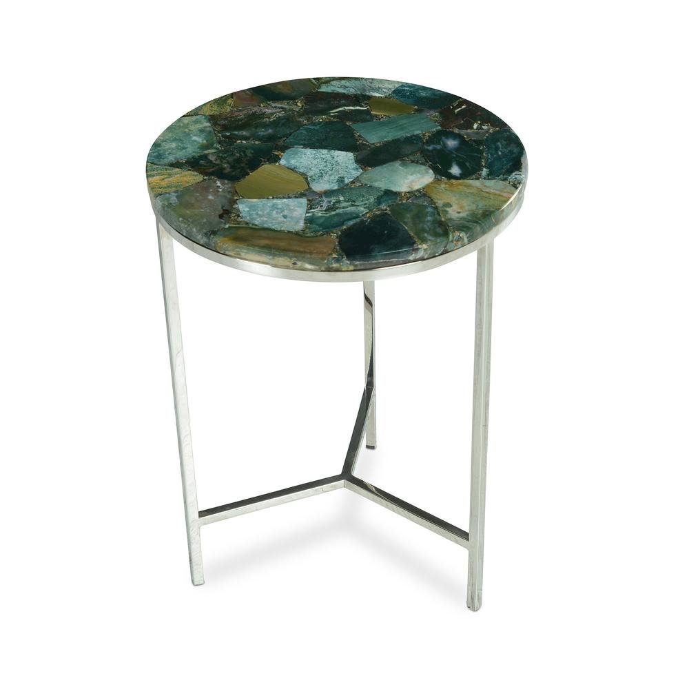 Agate Top Chairside Table, Round Stone Top, Chrome Base, Green. Picture 5
