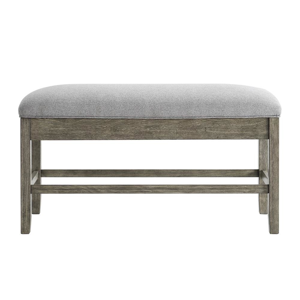 Storage Counter Bench, Thick Cushion, Gray Fabric, Refined Rustic Style. Picture 1