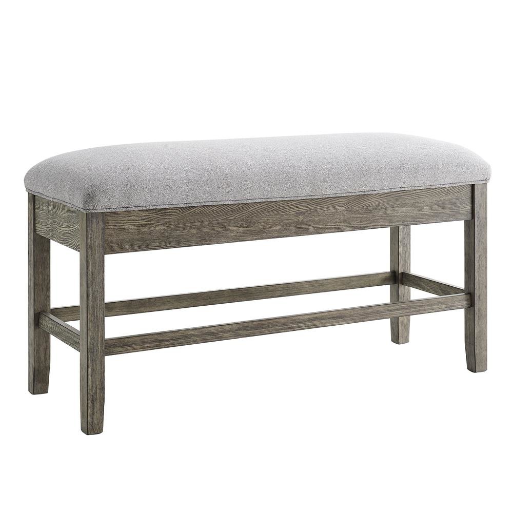 Storage Counter Bench, Thick Cushion, Gray Fabric, Refined Rustic Style. Picture 4