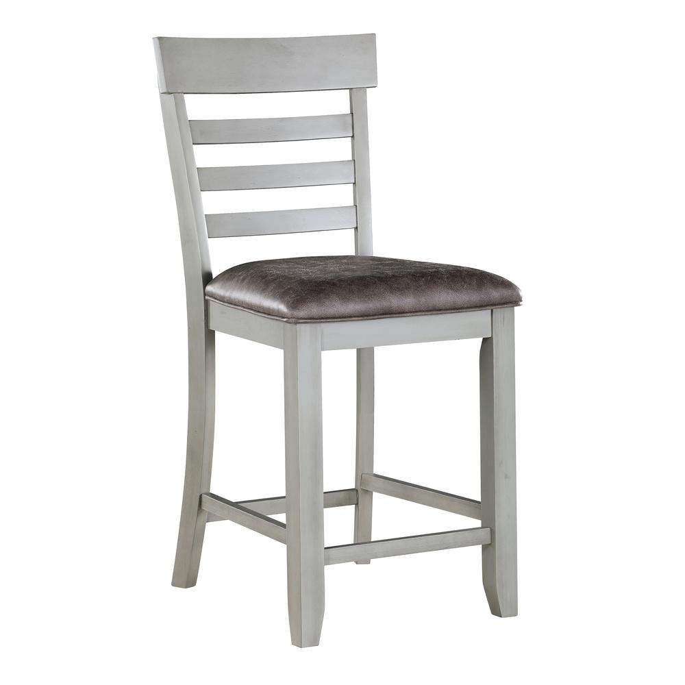 Counter Chair, Set of 2, Faux Leather Seat, Solid Wood Legs, Gray. Picture 4