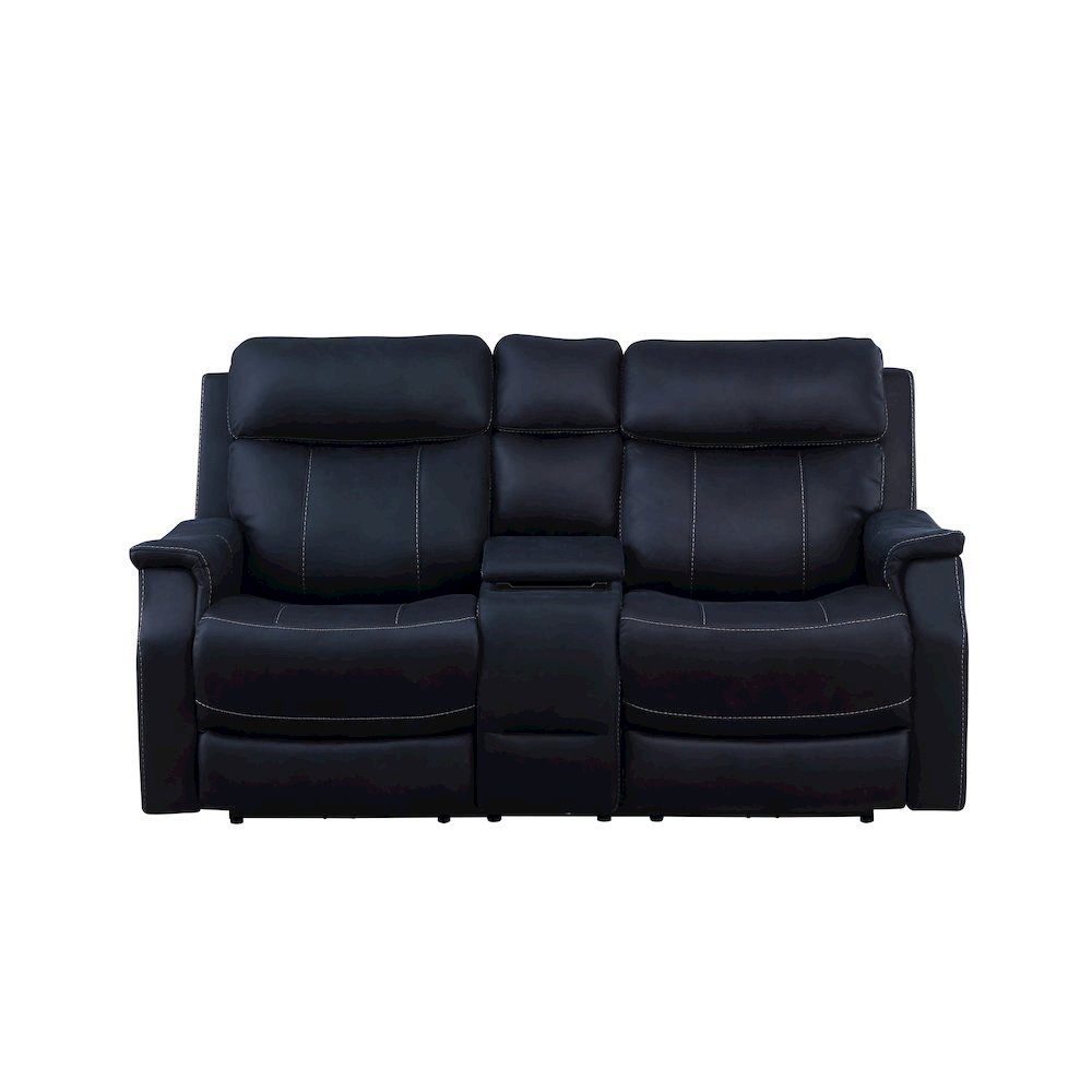 Dual Power Reclining Console Loveseat, Power Headrest, Ocean Blue. Picture 2
