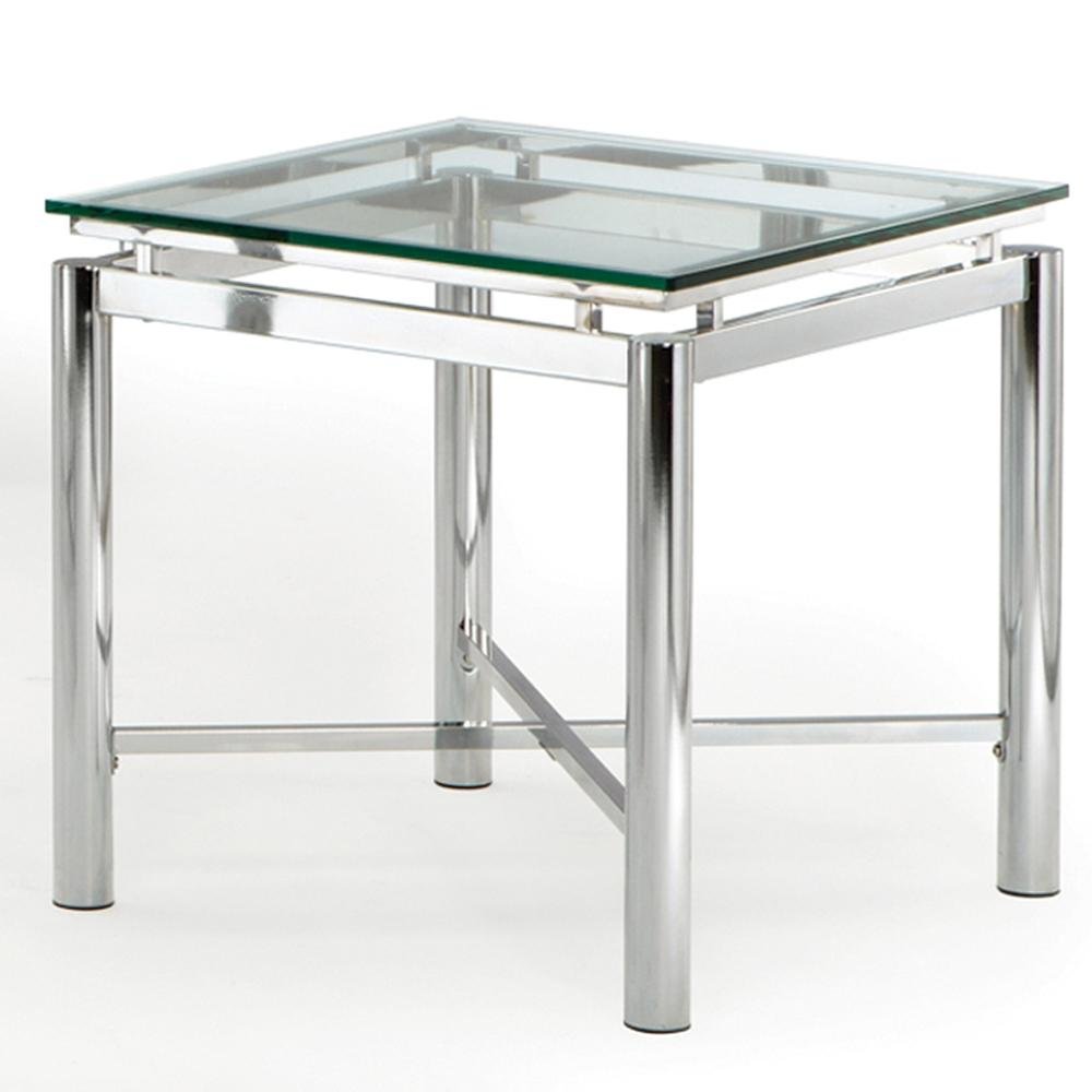 Contemporary End Table, Tempered Glass Top, Chrome Base, 24 Inch. Picture 1