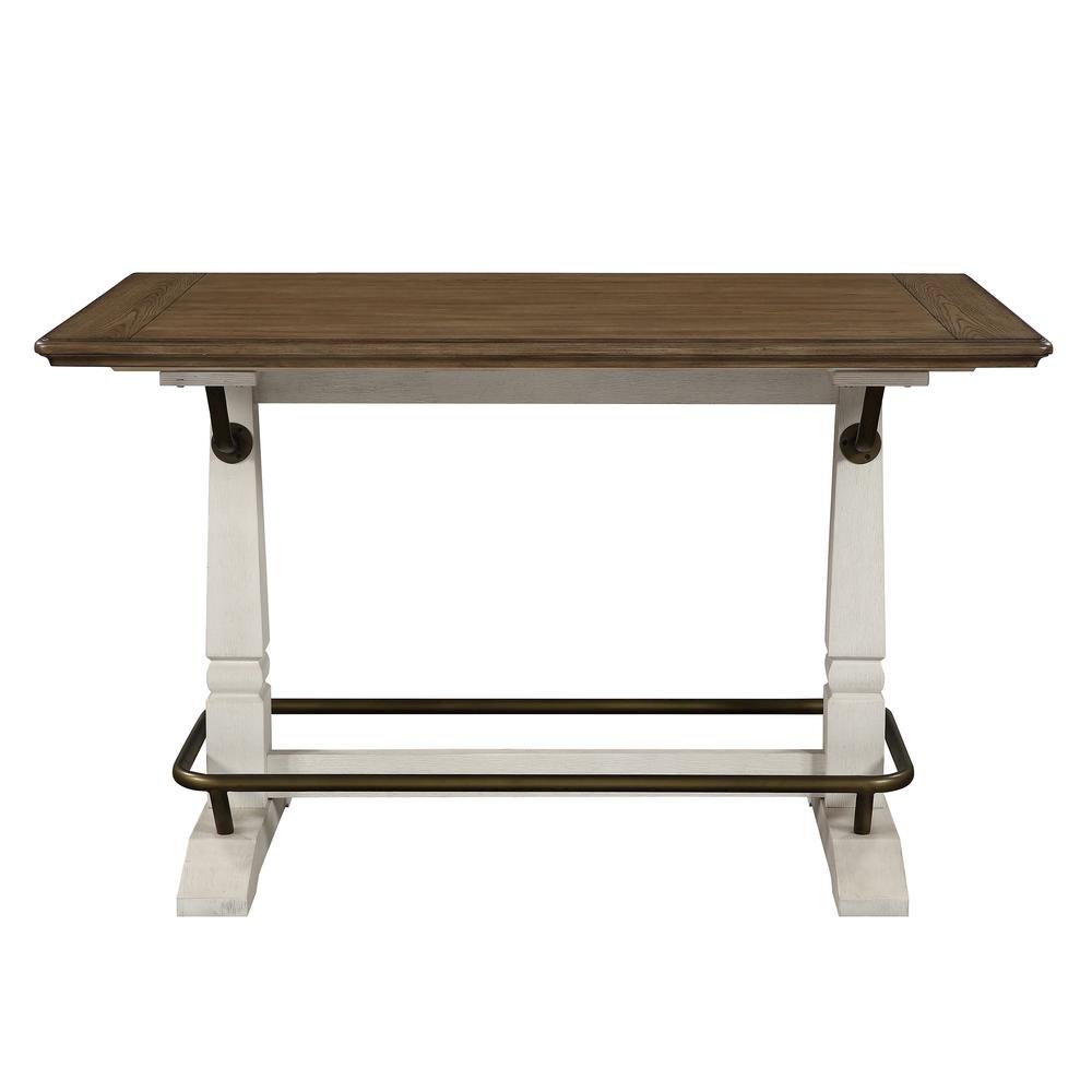 Ivory and Honey Oak 59.5" Counter Height Table for 6 with Double Pedestal Base. Picture 5