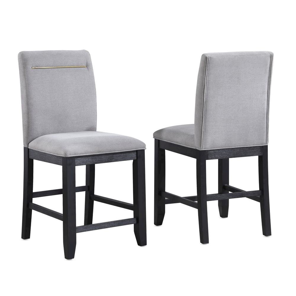 Upholstered Counter Chairs, Grey Performance Fabric, Gold Accent, Set of 2. Picture 1