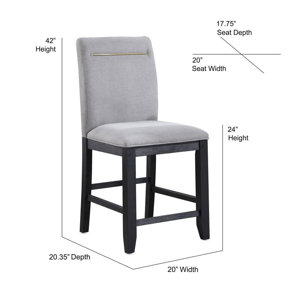 Upholstered Counter Chairs, Grey Performance Fabric, Gold Accent, Set of 2. Picture 5