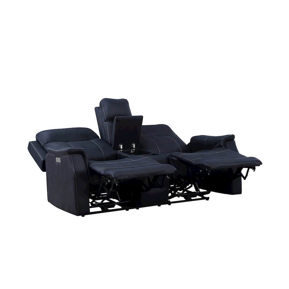 Dual Power Reclining Console Loveseat, Power Headrest, Ocean Blue. Picture 5