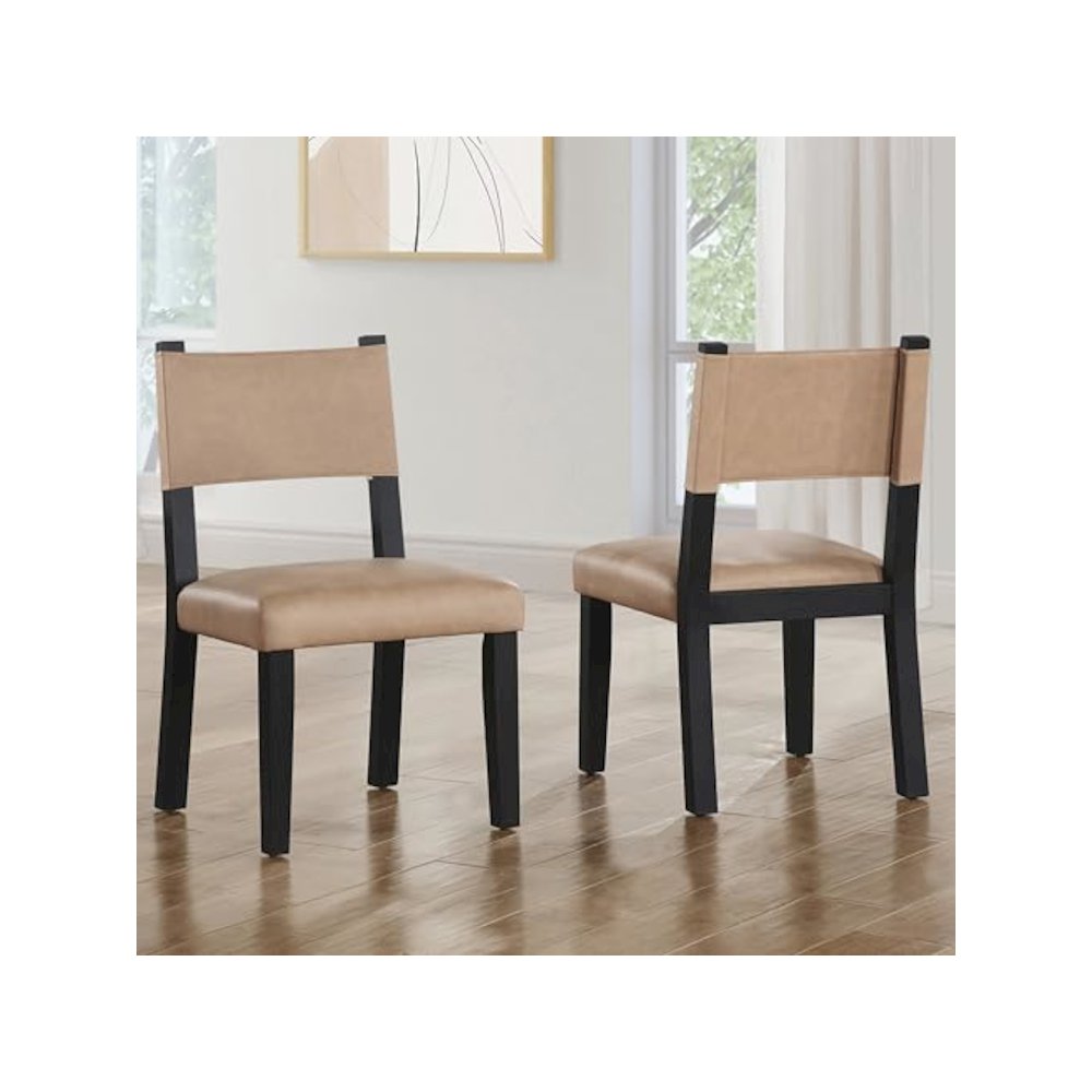 Aubrey Side Chair, Black Finish with Camel Vegan Leather. Picture 1