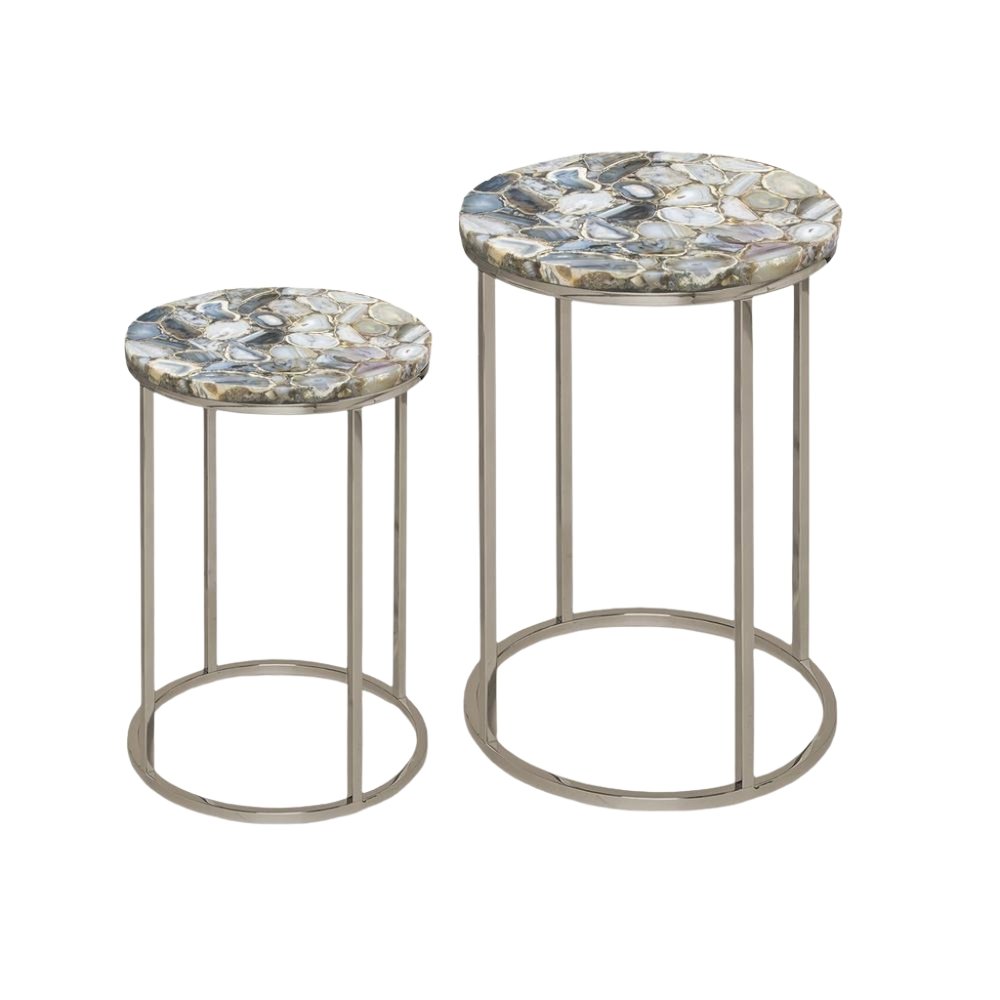 Nesting Side Tables – Living Room Tables with Agate Stone Tops and Wood Detail. Picture 1