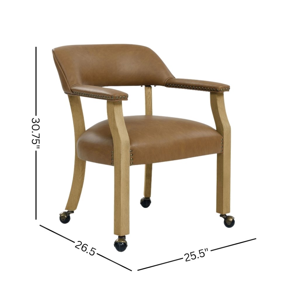 Camel Colored Captains Armchair with Rolling Casters. Picture 3